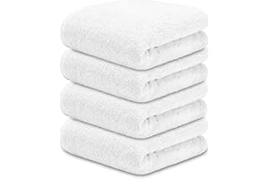 DECASATEXTIL Pack 4 Toallas Lavabo 50x100cm Algodón 450g/m² – Suaves y Absorbentes – Toallas Baño y Mano para Lavabo, Gimnasio o Aseo (Blanco)