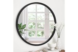 JJUUYOU Wall Mounted Circle Mirror Round 40CM Vintage Wood Frame Mirror for Bathroom Living Room Bedroom Dormitory Decor,Black