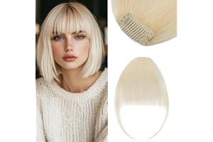 Benehair Frange a Clip, Bangs à Clip Cheveux Humain, 3g Invisible Air Frange à Clip Cheveux Naturel, Front Hair Bangs Mode pour Femme, Dorée Clair #613R