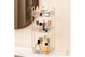 GLAMFORT Rotating Makeup Organiser, Acrylic 3 Tier Perfume Beauty Skincare Organiser, 360 Spinning Cosmetic Storage for Vanity Desk, Bedroom, Bathroom, Countertop, Clear