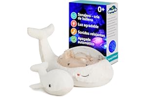 Cloud B Proyector de los Fondos Marinos con luz Relajante y Sonidos apacibles | Brillo Ajustable | Apagado automático | Tranquil Whale Family – Blanco