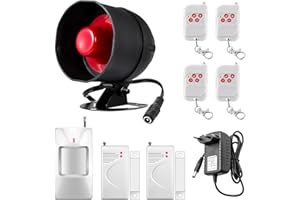 TOWODE Alarmanlage Haus für Innen- und Außenbereich, Wetterfest, 115 dB Sirene mit Türfenstersensor, Bewegungsmelder und Alarm Fernbedienung, für Zuhause, Wohnung, Garage, Geschäft