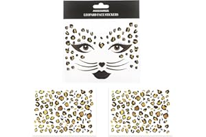 LUFDEGIM 3 Pcs Face Tattoo Leopard, Gesichtstattoo Aufkleber Karneval Face Art Sticker, Temporäre Leoparden Tattoo Gesicht für Frauen Halloween Karneval Fasching Kostüm Motto Party