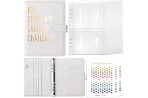 ADZT'S 100 Umschläge Geld sparen Herausforderung Ordner mit Zahlen A5 Größe Sparen Lederbinder mit Geldumschlägen, Budget Binder zum Planen und Sparen von $5050, Weiß