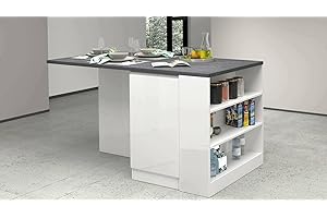 Dmora Isola da Cucina Osvaldo, Armadio Multiuso, Mobile per cucinotto, Tavolo ausiliario, 100% Made in Italy, 160x90h90 cm, Bianco Lucido e Ardesia