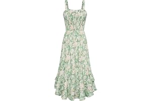 GRACE KARIN Vestito Donna Pieghe Spalline Sottili Senza Manica Stampata Floreale Lunghezza alla Caviglia