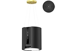 FIREGAS Inselhaube Edelstahl, 480m³/h Dunstabzugshaube Umluft & Abluft, 9 Stufen, LED-Beleuchtung, Fernbedienung, Leise Schwarze Abzugshaube für Kochinsel