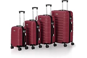 Juskys Hartschale Kofferset Reisekoffer 4 teilig - Zahlenschloss, geräuscharme 360° Rollen groß, Teleskopgriff, leicht - Koffer in Rot