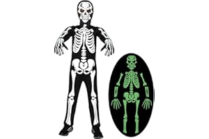 Joozmui Skeleton Costume Kids Boys Glow in The Dark Skull Scary Halloween Costume for Boys