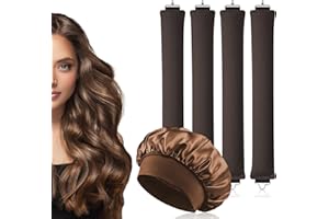 AOOWU Bigodino Lungo per Boccoli, 4 Pezzi Bigodini Senza Calore con Cuffia di Seta, Bigodini Morbidi per Dormire, Ferro Arricciacapelli Senza Calore, Velluto Fascia Morbida per Tutti Tipi Capelli
