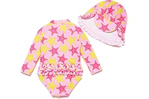 Mazuliso Baby Bambina UPF50+ Costume da Bagno Intero Maniche Lunga con Cerniera e Cappello