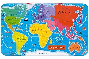 Janod Wooden Magnetic World Map Puzzle - 92 Magnetic Pieces - 70 x 43 cm - English Version - Educational Game from 7 Years Old, J05504
