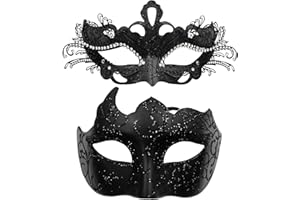 Oidea Masquerade Mask Couples Set: Rhinestones Metal Cosplay Venetian Party Mask Halloween Costume Mardi Gras Mask