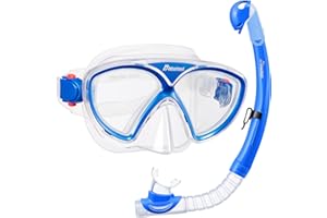Malker Kids Snorkel Set Snorkeling Packages Tempered Glass Anti-Fog Anti-Leak Dry Top Snorkel Set Diving Mask with Mesh Bag for Snorkeling Swimming Diving