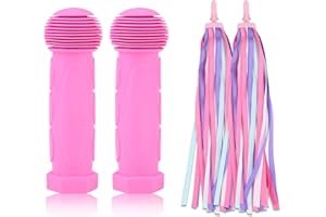 Hileyu 1 Pair Scooter Handle and Bike Streamers Set,Scooter Grips Bike Hand Grip with Bicycle Handlebar Streamer Bicycle Ribbon Bike Grips and Tassels Ribbons for Children's Scooters/Bike