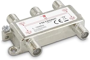 Metronic 336114 Répartiteur TV Antenne TNT 4 Sorties à fiche F Blindé Métal, Splitter Téléviseur pour 4 postes