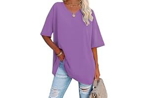 iudam Oversize T Shirt Damen mit V-Ausschnitt Sommer Longshirt Kurzarm Übergroße Oberteil Locker Sport Tops Casual Tee Shirts Blusen