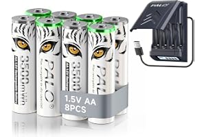 Mspalocell 3500mWh 1,5V litiumbatteri AA laddningsbart med laddare, 1,2V Ni-MH/1,5V litium AA batteri snabbladdare, inbyggd USB-kabel LCD intelligent laddare, 8 st AA-batterier