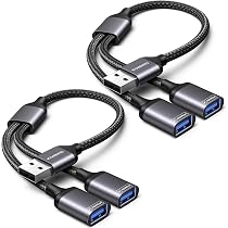 KiWiBiRD sdoppiatore splitter USB, doppia presa USB, cavo doppio estensione ricarica per alimentazione dati (2 Pezzi), compatibile con PC stampante