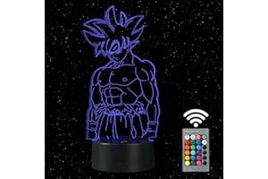 HooJtny Goku Lámpara de Luz Nocturna 3D 16 Colores USB Recargable Decoraciones de Dormitorio de Navidad Regalo para Niños