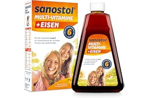 ‎SANOSTOL Sanostol Multi-Vitamine + Eisen: Für Kinder ab 6 Jahren & Erwachsene – Unterstützt die normale Funktion des Immunsystems mit Vitamin C und D – ergänzt die Ernährung bei erhöhtem Bedarf – 230 ml