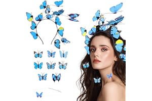 DNGH Diadema de mariposa, color azul, tocado para el pelo, tocado con 6 pinzas para el pelo de mariposas, gargantilla para mujer, niña, fiesta, graduación, cosplay