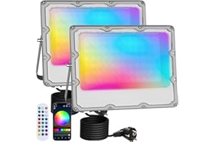 MEEKBOS 2 Pezzi Faretto LED RGB 50W, Faro LED RGB con APP Bluetooth e Telecomando 2.4G, IP66 Impermeabile, 5000LM, Proiettore Dimmerabile per Giardino, Pasqua, Festa, Halloween