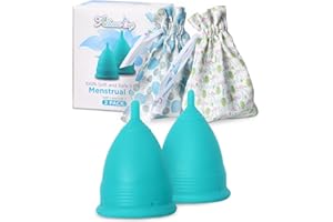Menstrual Cups Set 2 Pack - (Large and Small) - Premium Reusable Period Cup Set for Regular and Heavy Flow - Insert Easier with The Athena Form Fit Rim - Solid Blue Size 1 and 2 - by Athena Cup