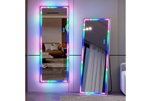 LVSOMT Specchio da terra con RGB illuminazione, 153x50cm Specchio grande da terra, LED Specchio figura intera, Specchio da parete lungo, Moderni Specchio da pavimento per camera da letto, RGB Bianco