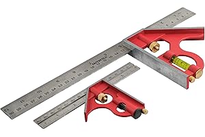 Faithfull Combination Square Twin Pack 150mm (6in) & 300mm (12in) – Multi-Function Set of Measuring & Layout Tools with Stainless Steel Rule, Spirit Level & Marking Scribe for Woodworking & Metalwork