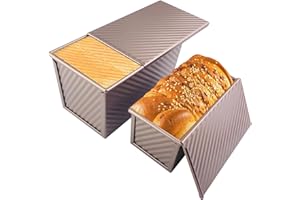 Elsrantor Set di 2 Stampo Per Pane in Cassetta, Teglia Plumcake, Stampi Antiaderenti Toast con Coperchio, Vassoio Teglie per Cuocere Pane, Perfetto per Panini e Torte Cucinare (Oro Rosa)