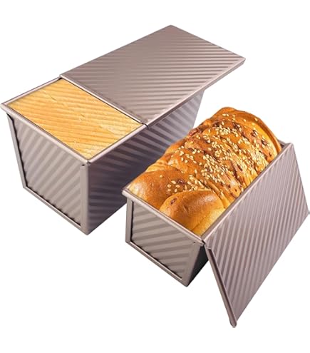 Set 2 Moules à Pain Anti-adhésif Or Rose - Capacité 450g & 230g, Acier Carbone, Couvercle Coulissant - Pour Brioche, Cake, Pain De Mie - 3