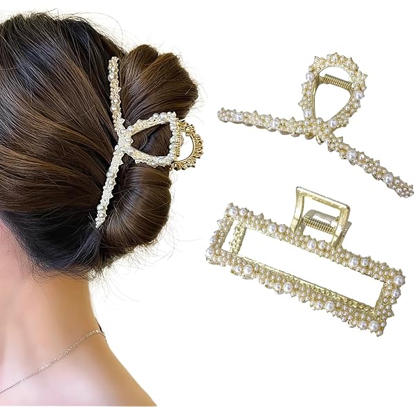 Große Haarspangen Für Dickes Haar – 13,2 Cm, 2 Stück, Mit Strass Und Perlen, Goldfarben