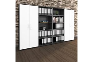 Weber Büro Profi Schrankwand abschließbar Schrank Büroschrank Flügeltürenschrank Regalschrank 5 OH Anthrazit/Weiß