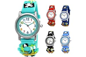 Pure Time® Kinder-Uhr Mädchen-Uhr für Kinder Jungen-Uhr Silikon-Kautschuk Armband-Uhr Uhr mit 3D Piraten Motiv Lern-Uhr Schul-Uhr Sport-Uhr Türkis Hellblau Blau