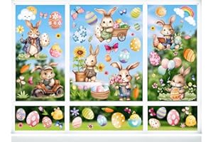 PAIVSUN Fenstersticker Ostern Deko,Selbstklebend Frühling Ostern Fenstersticker mit hasen und Osterei,Osterdekoration Aufkleber Fensterdeko für Osterdeko und Frühling Deko