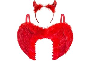 REDSTAR FANCY DRESS Red Devil Wings and Horns Headband - Red Wings and Horns Halloween Headband - Fallen Angel and Devil Accessories for Halloween Costumes Adult Women or Kids Fancy Dress