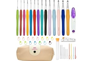 Gigmeta Set di 14 ganci all'uncinetto, per principianti adulti, set all'uncinetto per lavorare a maglia con manici ergonomici in gomma, custodia e borsa portatile, regalo per sorelle
