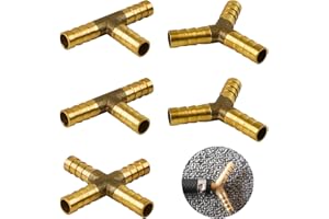 5 Pcs 8mm Brass Fuel Line Connectors, WJUAN Fuel Hose Joiner 3/4 Way Fuel Hose Barbed Connector Adapter for Fuel Air Water Gas Oil, 3 Styles