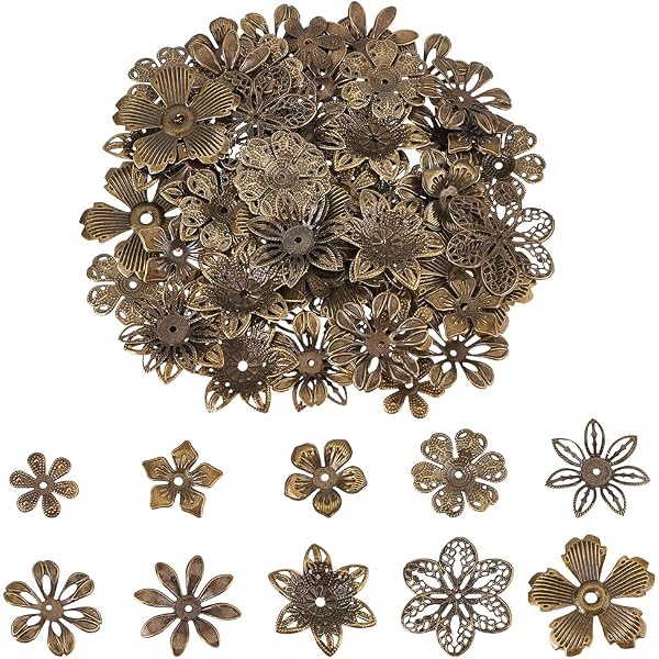 100g Di Tappi Per Perline A Forma Di Fiore - Lega Metallica 5-16 Mm - Coni Assortiti Per Creazione Gioielli Fai Da Te