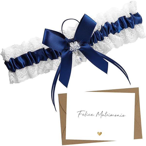 Giarrettiera Da Sposa In Pizzo - Blu E Bianco, Con Nastro E Fiocco, Accessorio Matrimonio - Foto 2