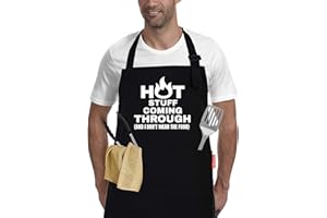 APRONPANDA Funny Cooking Grilling BBQ Aprons for Men, Adjustable Chef Kitchen Apron with 2 Pockets, Birthday Christmas Gifts for Men, Him, Dad
