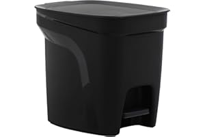 Tramontina 7 litri cucina bagno camera da letto cestino rifiuti e rifiuti riciclaggio con pedale e coperchio, plastica, 26 cm di lunghezza x 21 cm di larghezza x 23,5 cm di altezza, nero, 92851409