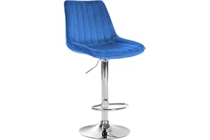 CLP Barhocker Toni Samt | Höhenverstellbarer Thekenhocker mit Rückenlehne | Barstuhl mit Metallgestell, Farbe:blau, Gestell Farbe:Chrom