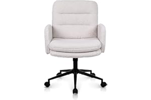Youhauchair Office Chairs for Home, Faux Cashmere Desk Chair with Adjustable Height, Comfortable Computer Chairs Bedroom Chair, Faux Fur Office Chair, Cream