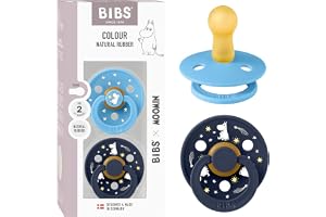 Moomin x BIBS Colour Napp, 6-18 månader, 2-pack, rund,Breeze/Deep Space | NaturgummiLatex | Storlek 2 | BPA-fri | Tillverkad i Danmark | Hög acceptans