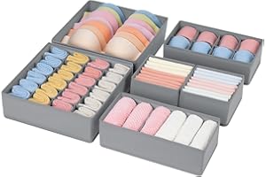 joyoldelf Organizer per Cassetti - Confezione da 6, Biancheria Intima, Calzini e Reggiseni, Contenitore Pieghevole per Indumenti, Riporre Biancheria Intima, Organizzare l'Armadio (Grigio Chiaro)