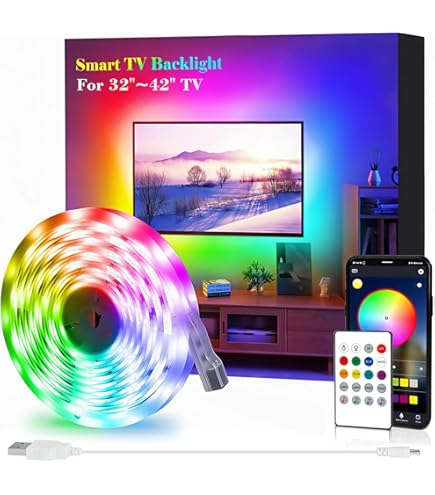 LED Lights For TV, PSTAR 2M LED TV Backlights TV Lights That Sync With TV, USB Powered RGB TV Led Light Strip, Music Sync Bluetooth APP Control For 28-55 Inch TV/Monitor Behind