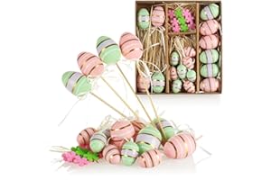 COM-FOUR® Juego de decoración de Pascua de 18 Piezas - Decoración de Pascua para el Ramo de Pascua - Coloridos Huevos de Pascua para Colocar y Pegar