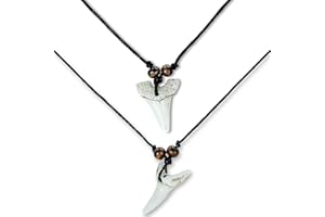 HAND-PRO Colgante Diente de tiburon Collar Diente de tiburon (x2) Collar colmillo tiburon surfero Collar Hombre Diente tiburon Blanco